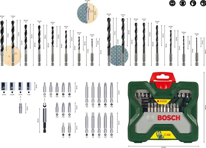 Actual product image Bosch Zubehör X-Line Hexagon Drill Set 43 pieces (2 mm, 3 mm, 4 mm, 5 mm, 5.5 mm, 6 mm, 7 mm, 8 mm)