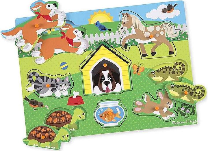 Actual product image Melissa & Doug Puzzle Bois Bouton Animaux Domestiques (Fr-De-En-Es) (8 pieces)