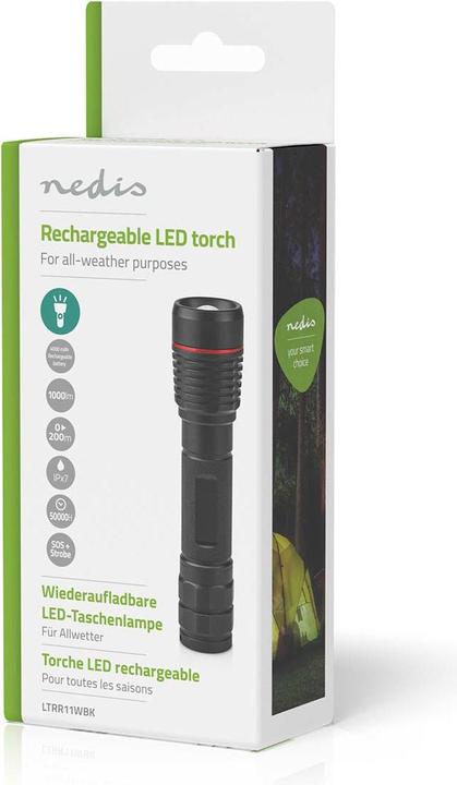 Produktbild Nedis LED-Taschenlampe, Vollmetallgehäuse, IPX7, 200 Meter Leuchtweite (3.40 cm, 1000 lm)