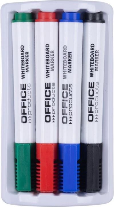 Produktbild Office Products Textmarker-Set mit magnetischem Schwamm für Whiteboards (Schwarz, Grün, Blau, Rot, 3 mm, 4 x)