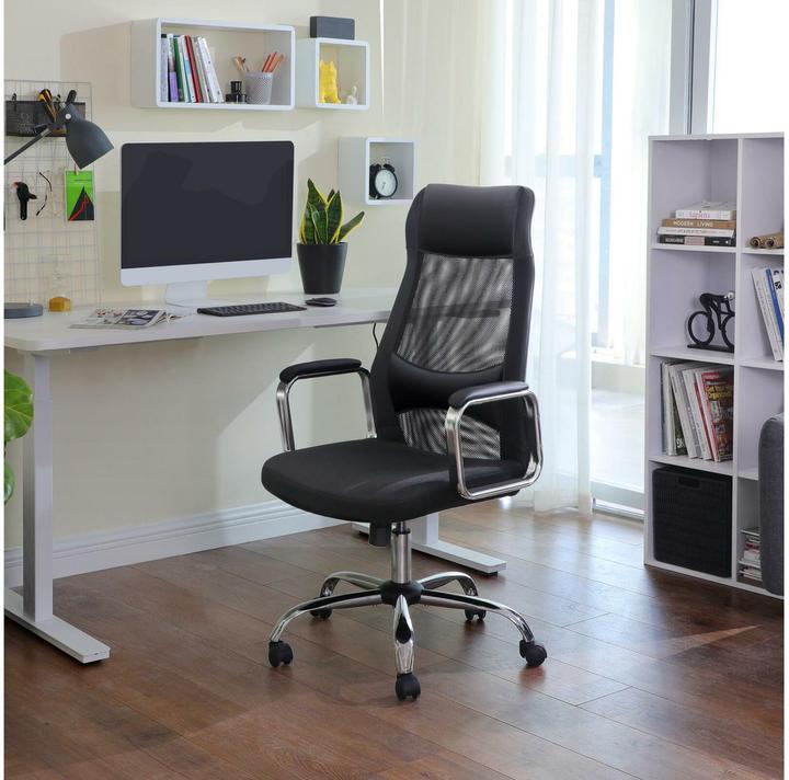 Actual product image Songmics Office chair, OBN33BK faux leather black, chrome frame