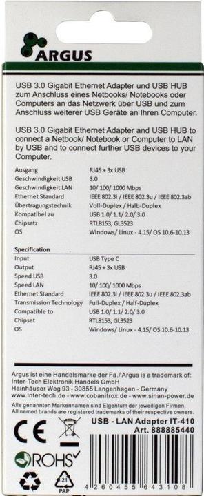 Immagine prodotto Intertech Adattatore Argus IT-410 Lan (USB-C, 4 Porti)