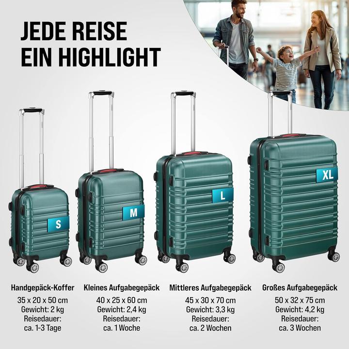 Image du produit Monzana Set de valises (90 l, Bagage à main (jusqu'à 50l), M (50 - 90l), L (90 - 115l), XL (à partir de 115l))