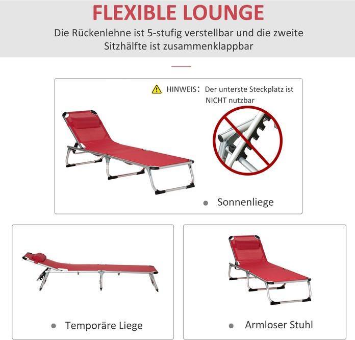 Immagine prodotto Swisshandel24 Lettino prendisole da giardino lettino in tessuto di alluminio lettino relax lettino regolabile in (165 cm)