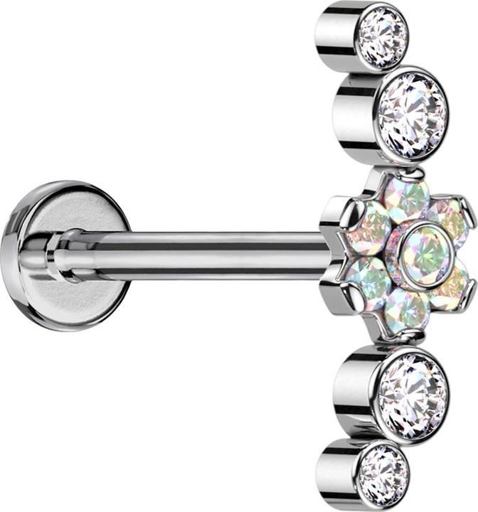 Star Piercing Micro Labret Innengewinde silber Blume Kristalle multicolor gefasst vier Kristalle silber (ohne Messing, Titan G23)