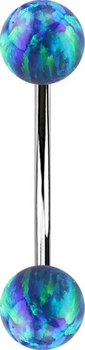 Produktbild Star Piercing Micro Banane silber mit zwei Kugeln Opal blau (Chirurgenstahl 316L, ohne Messing)