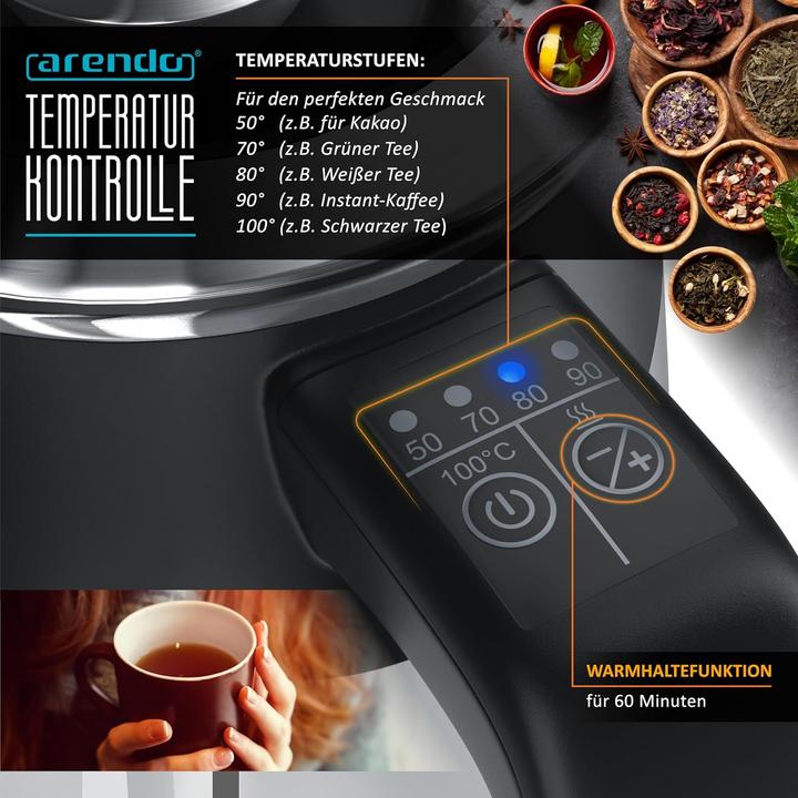 Actual product image Arendo Wasserkocher mit Temperatureinstellung & Warmhaltefunktion (0.50 l, EU plug)