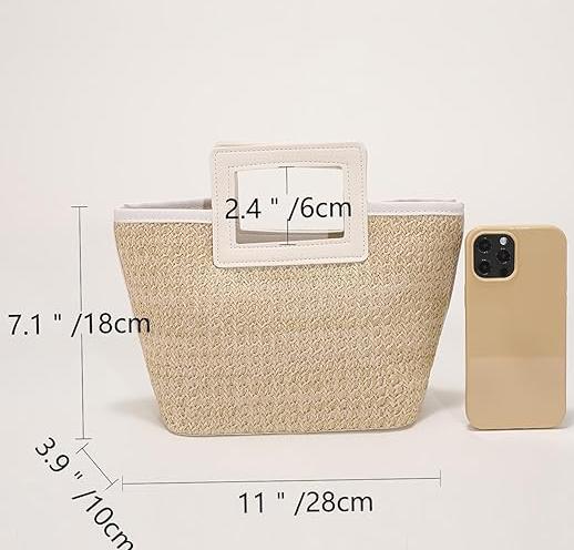 Actual product image Only-Bags.Store Straw Woven Handbag, Boho Style Tote Bag, Summer Bag for Women, Straw Contrast Handbag