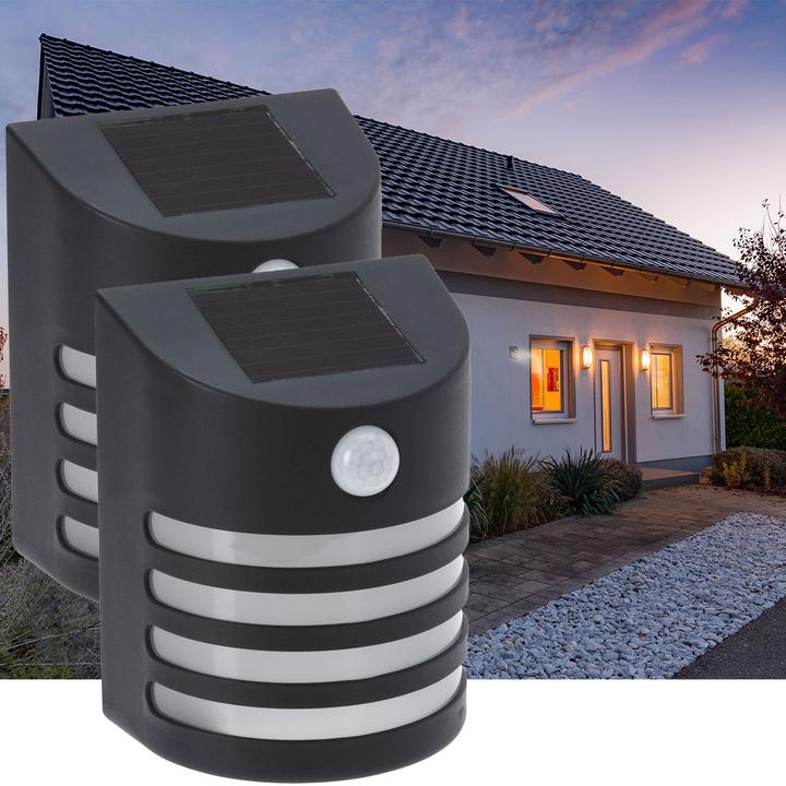 Produktbild ProGarden 2er-Set Solar-Aussenbeleuchtung mit PIR-Bewegungssensor, Wandleuchte (IP44)