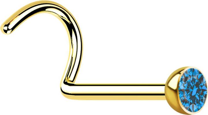 Produktbild Star Piercing Nasenstecker gebogen vergoldet mit Kristall hellblau (Chirurgenstahl 316L)