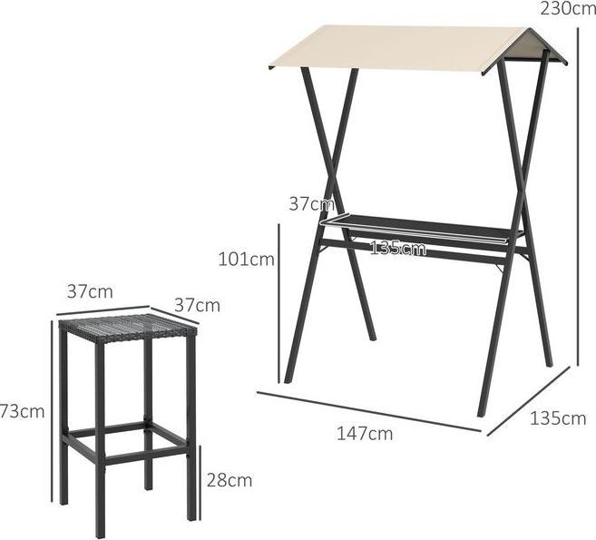 Actual product image Swisshandel24 Garden bar set rattan bar table with 4 bar stools, with roof, seating group, footrest, black, steel