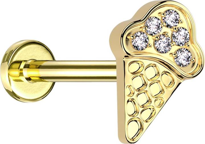 Star Piercing Micro Labret Innengewinde vergoldet Eiswaffel vergoldet Kristalle silber (ohne Messing, Titan G23)