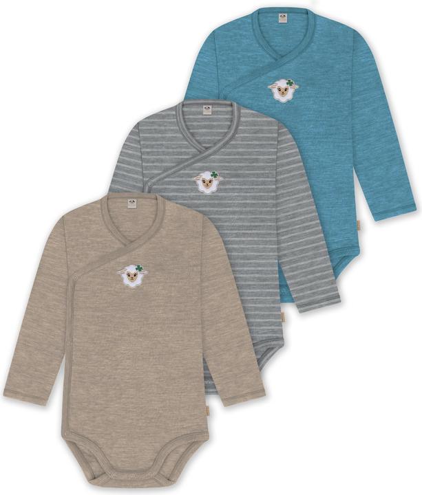 Actual product image Normani Set of 3 baby body wrap long sleeve toddler bodysuit made from merino wool - 9357 (86)