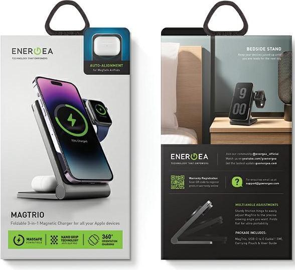 Produktbild Energea MagTrio składana ład. indukcyjna 3w1 15W Fast Charging szary/gunmetal MagSafe (15 W)