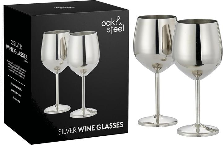 Actual product image Oak & Steel Stainless steel wine glasses silver set of 2 (50 cl, 2 Glasses, Wine glasses set)