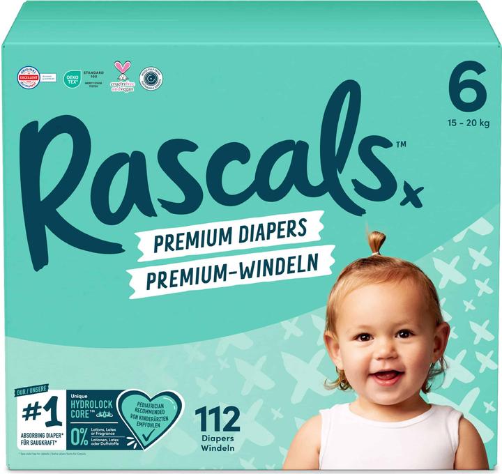Rascals Premium-Windeln (Gr. 6, Monatsbox, 112 Stück)