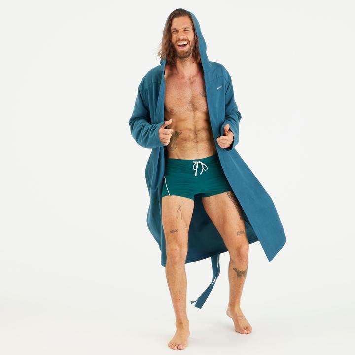 Actual product image Nabaiji Men's microfibre compact hooded bathrobe in duck blue (S)