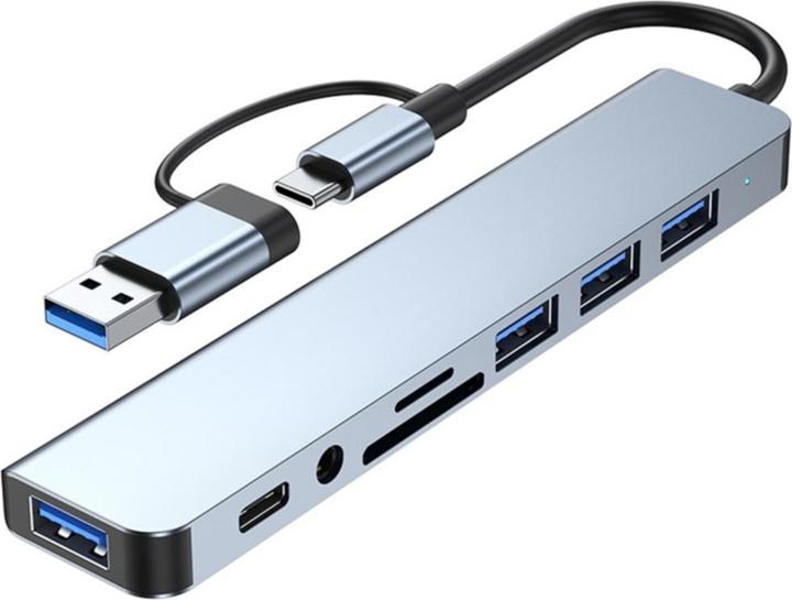Produktbild Apfelkiste USB C/USB 3.0 Multiport Hub mit SD/MicroSD & 3.5mm Klinke – 5 Gbit/s (USB C + 4x USB A) (USB-C, 4 Ports)