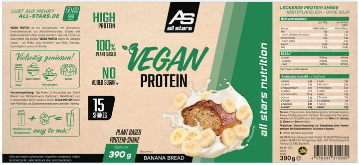 Immagine prodotto All Stars Proteine vegane (barattolo da 390 g) (Banana, 1 pz., 400 g)