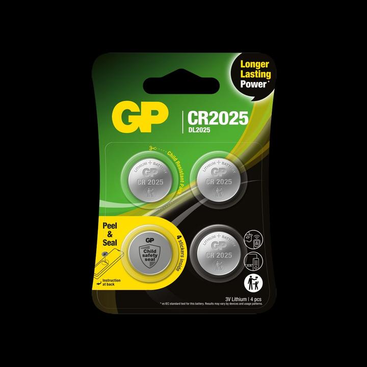 Actual product image GP Batteries Lithium CR2025, Single-use battery, CR2025, Lithium-Manganese Dioxide (LiMnO2), 3 V, 4 (4 pcs., CR2025, 165 mAh)