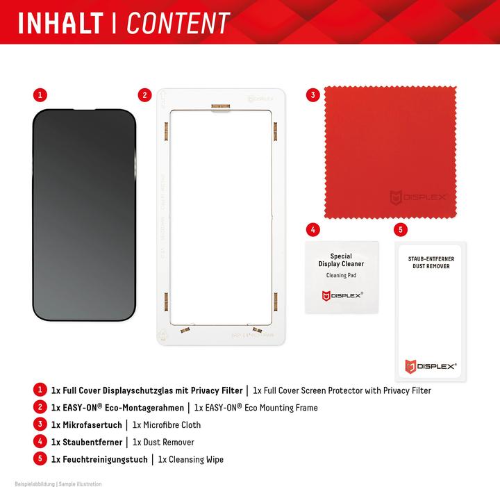 Immagine prodotto Displex Real Glass, Privacy Full Cover Panzerglas (1 Pezzo/i, Apple iPhone 15 Pro, Apple iPhone 15)