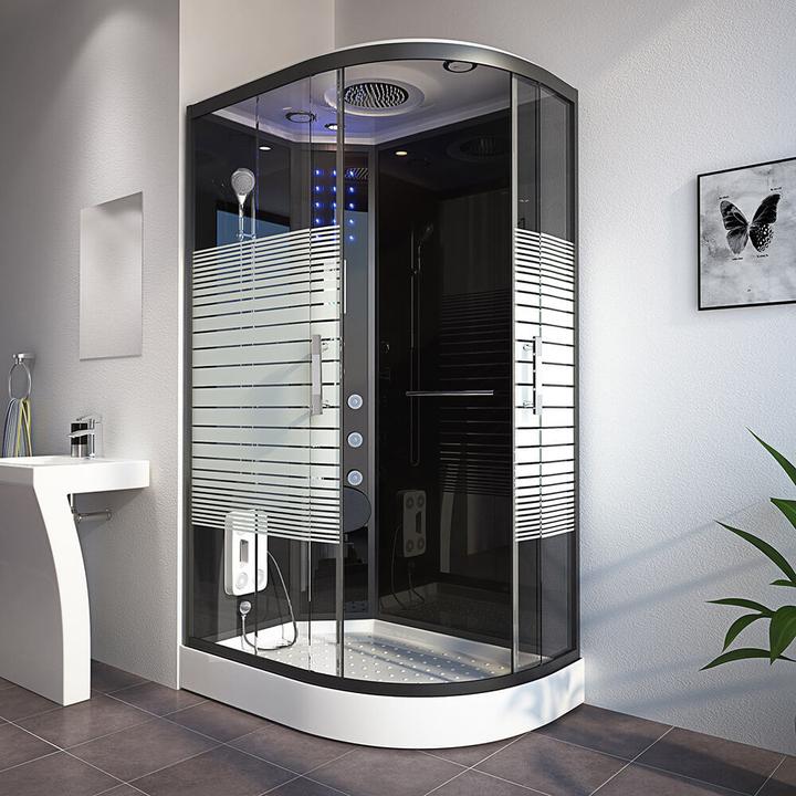Produktbild Home Deluxe Dampfdusche mit Wasserfall Dampfsauna MANTA BLACK XL, 120x80x220cm - Rechts