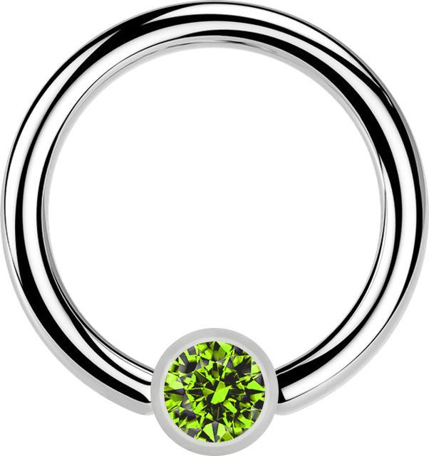 Produktbild Star Piercing Micro Closure Ring silber Zylinder Kristall hellgrün (ohne Messing, Chirurgenstahl 316L)