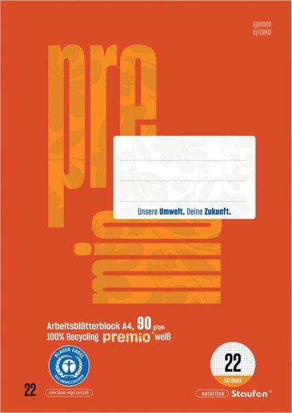 Produktbild Staufen Arbeitsblätterblock Premio 22 50 Blatt 5mm kariert 4-Loch rot DIN A4 90g/m² (A4, Kariert)