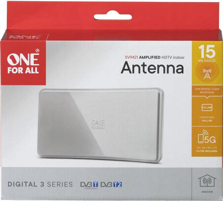 Actual product image One for All DVB-T2 Curved antenna 5G wht (Flat antenna, 42 dB, DVB-T / -T2)