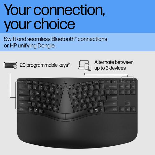 Actual product image HP Hewlett-Packard 965 BLK Ergonomic Wireless Keyboard, 965, BLK (CH, Wireless)