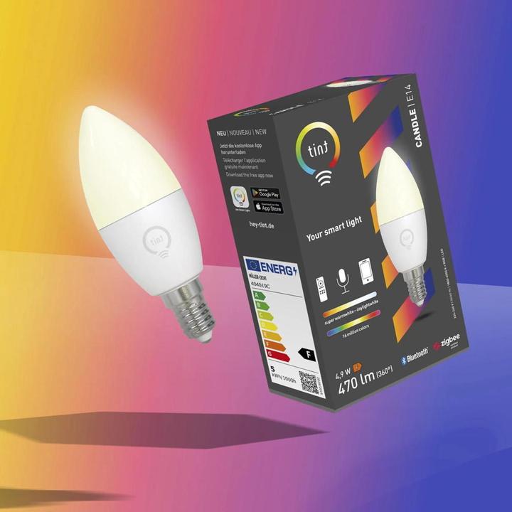 Actual product image Müller Licht tint LED candle lamp dimmable E14/6W(40W) 470 lm 1800- 6500 K warmwhite- daylightwhite + (E14, 4.90 W, 470 lm, 1 x, F)
