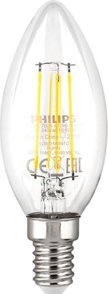 Actual product image Philips LED lamp E14 set of 4 40W 2700K filament candle shape (E14, 4.30 W, 470 lm, 4 x, F)