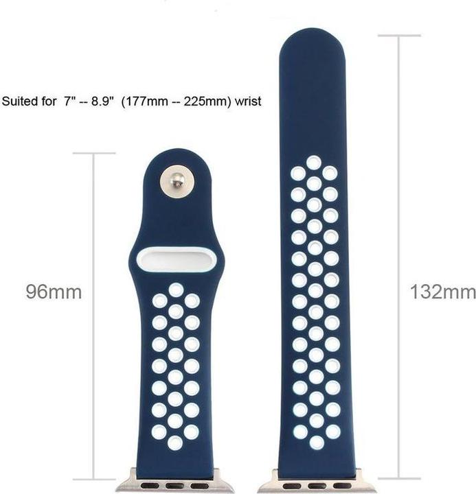Image du produit Hermex Apple Watch 44mm / 42mm S / M silicone Bracelet Sport Soft BLEU BLANC (42 mm, 44 mm, Silicone, M)