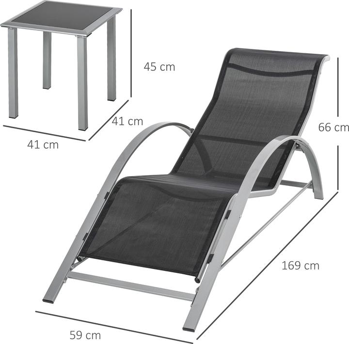 Image du produit Outsunny Lot de 2 chaises longues de jardin avec table (169 cm)