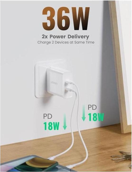 Produktbild Ugreen USB-C 36W PD Ladegerät 2-Port (36 W)