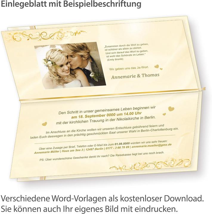 Actual product image Tatmotive Einladungskarten-Set Hochzeit (40 Stück) inkl. Umschläge (40 pcs.)