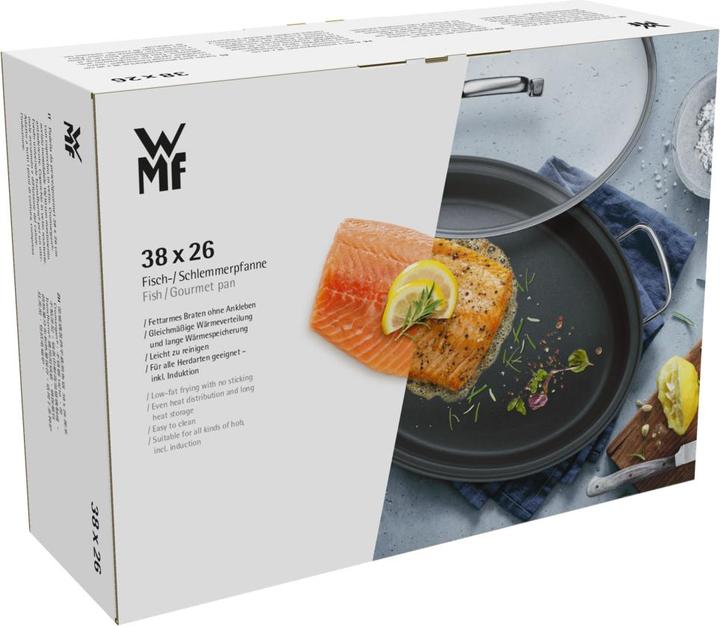 Productafbeelding WMF Vispan Ovale Smoorpan 38cm Deksel Inductie Roestvrij Staal Gecoat (26 cm, Koekenpan, Roestvrij staal)