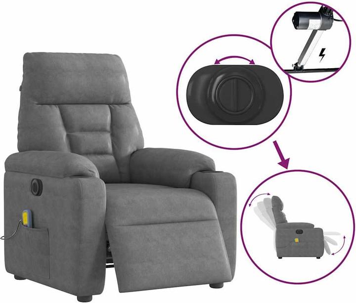 VidaXL Massagesessel Elektrisch Dunkelgrau Mikrofasergewebe Massagestuhl