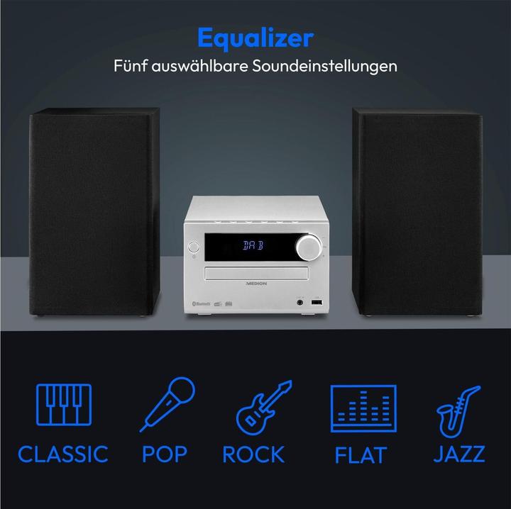 Produktbild Medion LIFE E64482 Micro-Audio-System, DAB+/PLLUKW Stereo Radio, Empfang von Radiosendern in brillanter Ton (CD Player, Bluetooth, 1x 30 W)