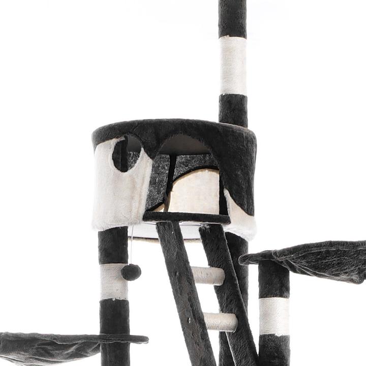 Actual product image Wiltec Cat Tree Scratching Post Climbing Tree 240-260cm in Black/White with Caves, Hammocks and Platforms (260 cm, Black and white)