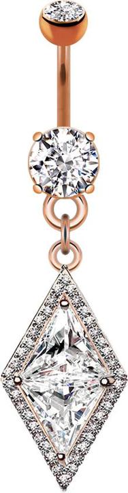 Produktbild Star Piercing Banane rosegold mit zwei Kugeln Kristall silber Anhänger langer Kristall (Messing, Chirurgenstahl 316L)