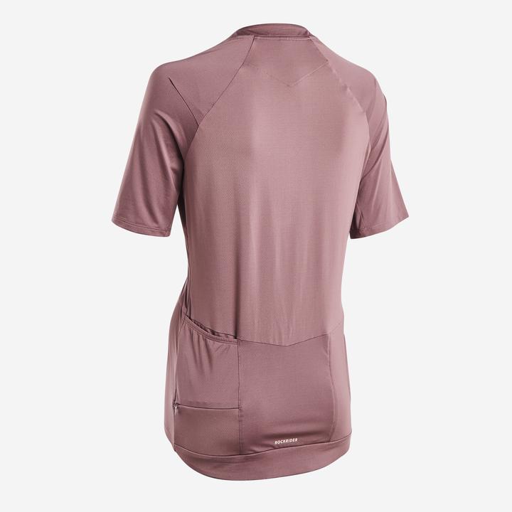 Image du produit Rockrider Maillot vélo manche courte femme cargo, Rose taupe (S)