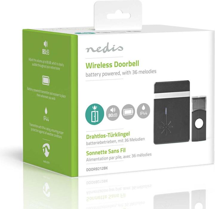 Immagine prodotto Nedis Set campanello wireless Alimentazione a batteria 3 V DC 1x CR2032 Volume: 80 dB Portata del