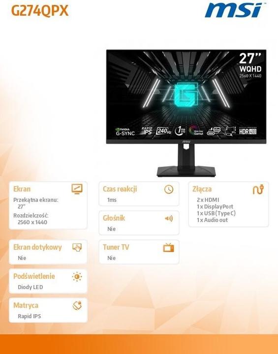 Immagine prodotto MSI G274QPXDE (2560 x 1440 pixel, 27")