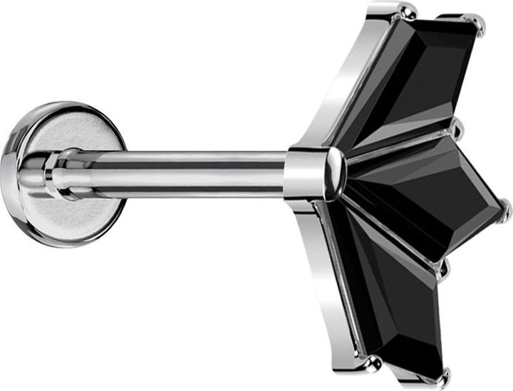 Produktbild Star Piercing Micro Threadless Labret silber Fächer silber drei Diamant Kristalle schwarz (Titan G23, ohne Messing)