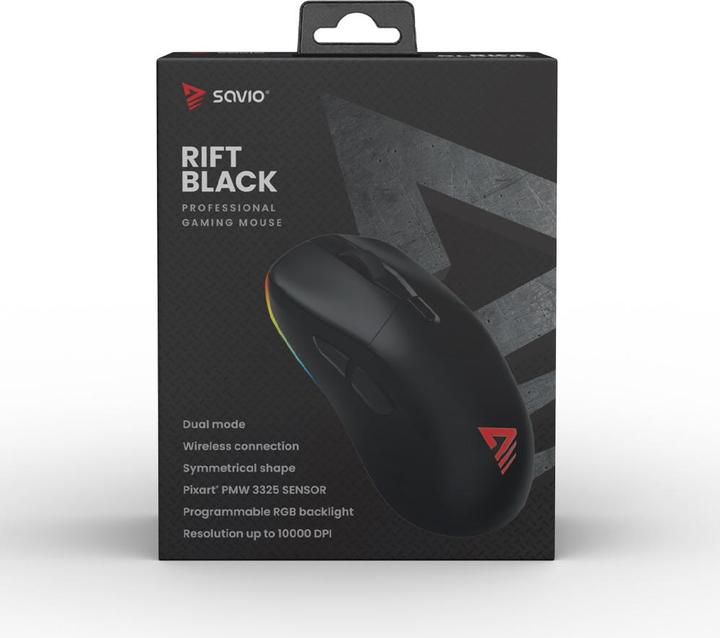 Actual product image Savio RIFT BLACK Gaming Mouse RGB Dual Mode (Cable, Wireless)