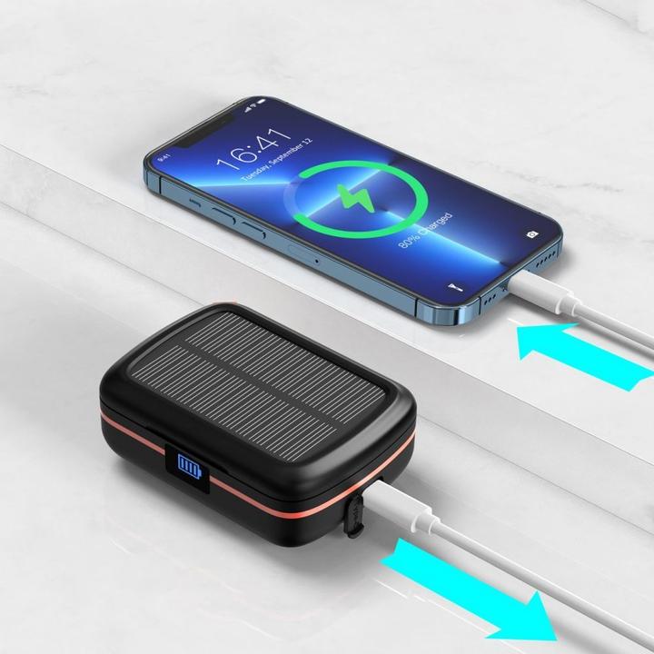 Actual product image Choetech TWS Bluetooth Headphones SOLAR incl. 2500mAh Powerbank -Black (8 h, Wireless)