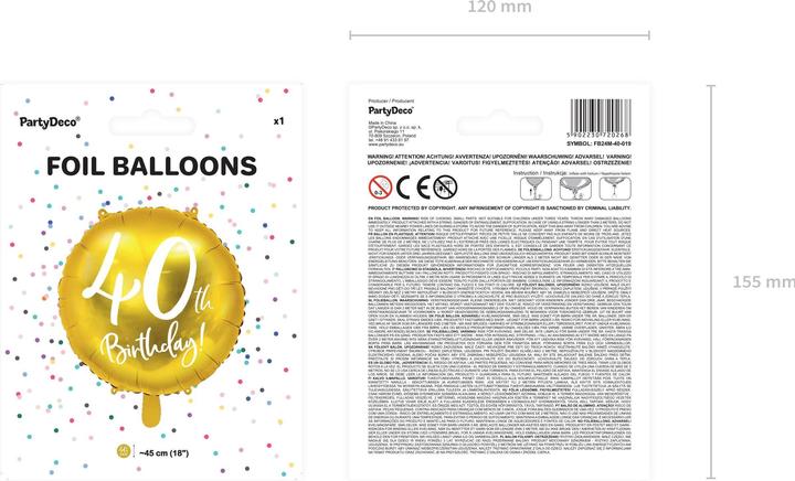Immagine prodotto Partydeco Palloncino 40 anni alluminio in oro