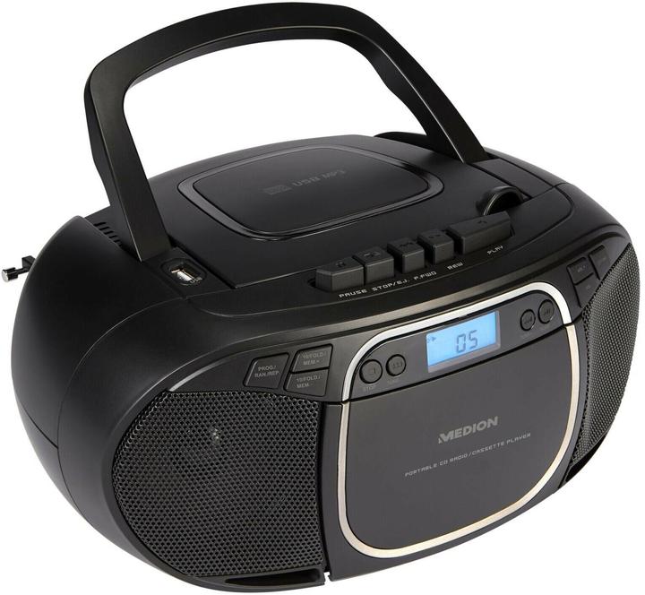Image du produit Medion E66476 - Radio - Lecteur CD/MP3/cassettes - écran LCD - stéréo PLL-FM - USB - 2 x 20 W - Noir (VHF, AM, FM, PLL)