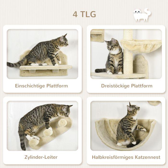 Image du produit Swisshandel24 Katzen Kletterwand 4 tlg, Katzenkratzbaum inkl. Klettern, bis 5kg (23.50 cm, Beige)